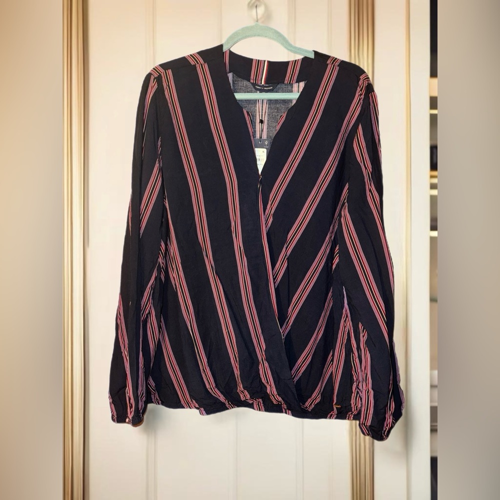 **NEW** Tommy Hilfiger Women’s Striped Long Sleeve V-neck Wrap Blouse XXL